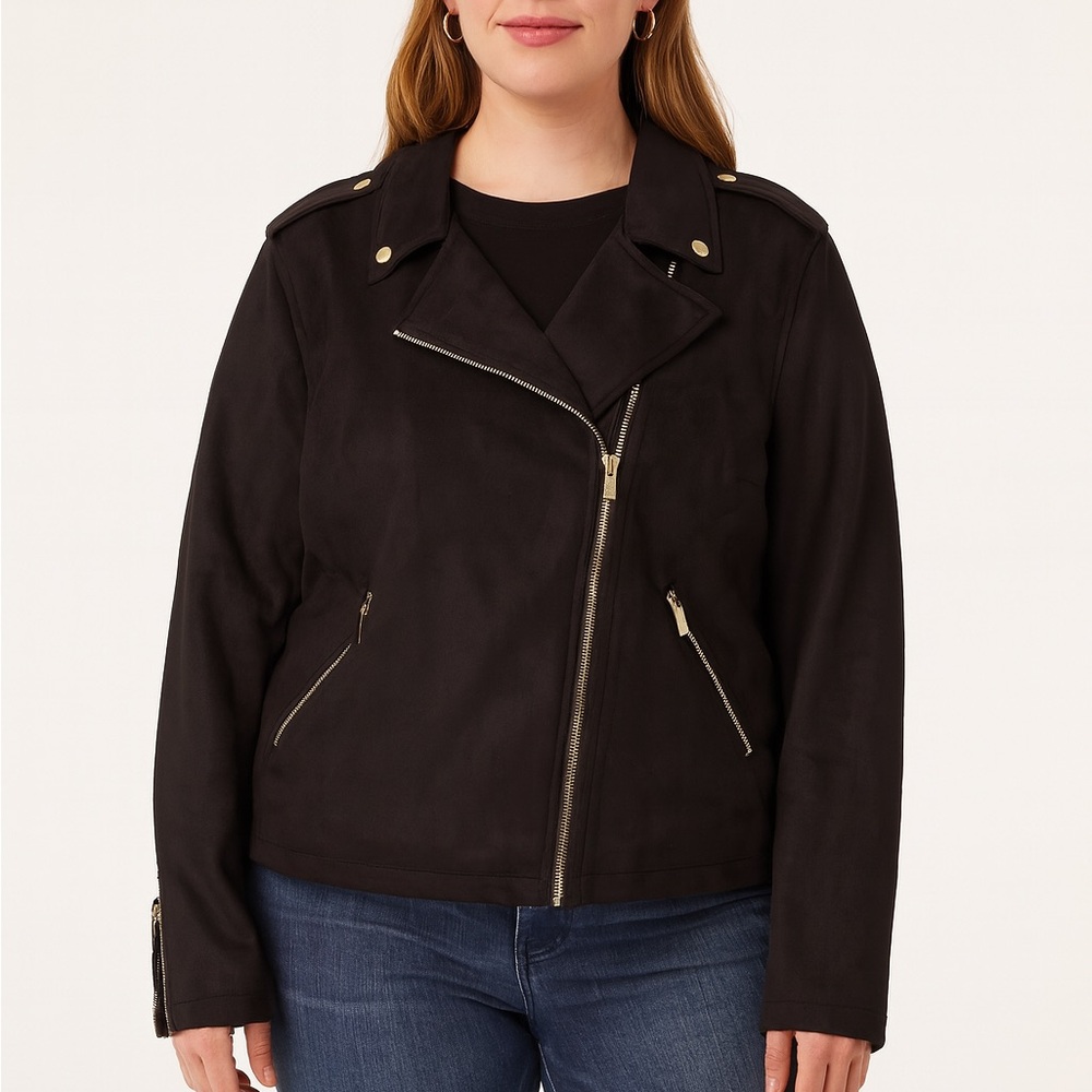 Jaclyn Smith Black Faux Suede Moto Jacket